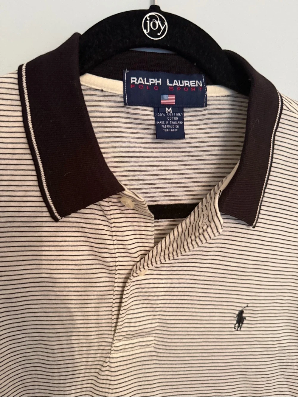 Ralph Lauren Men’s Striped Polo Shirt - Cream with Black Trim M